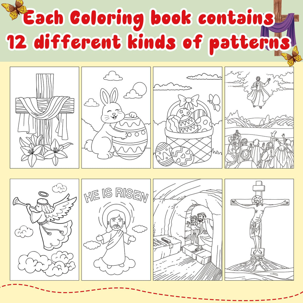 Yexiya Easter Bible story artwork; crosses and eggs for wholesome coloring.