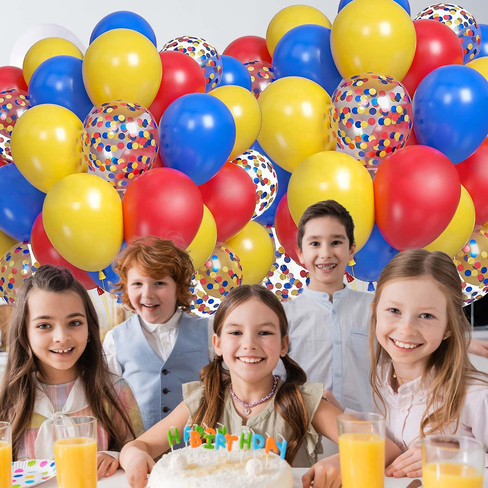 Yexnum 12-inch red-blue confetti balloons add sparkle