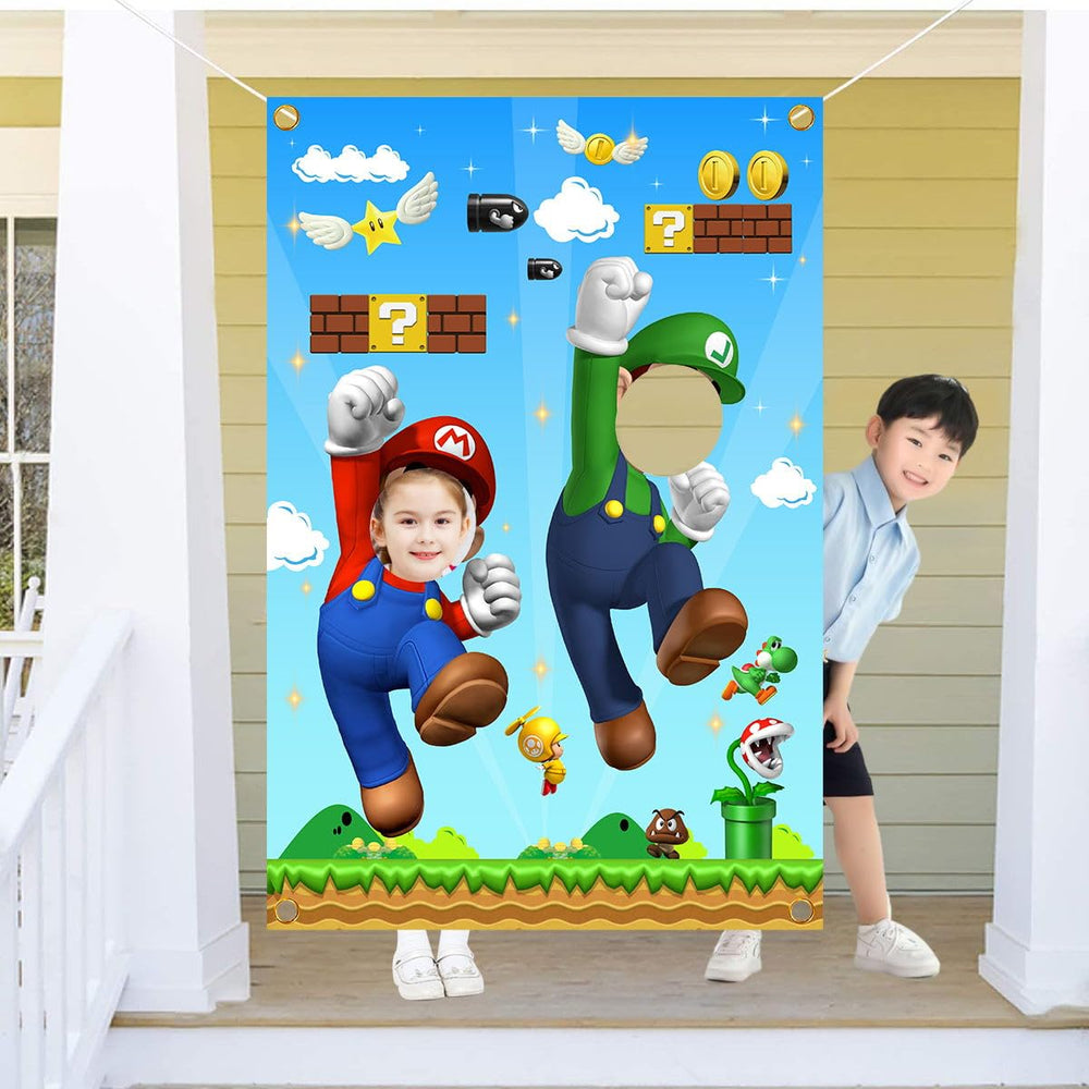 YEZHENSS Mario face banner closeup highlights iconic Mario for party portraits
