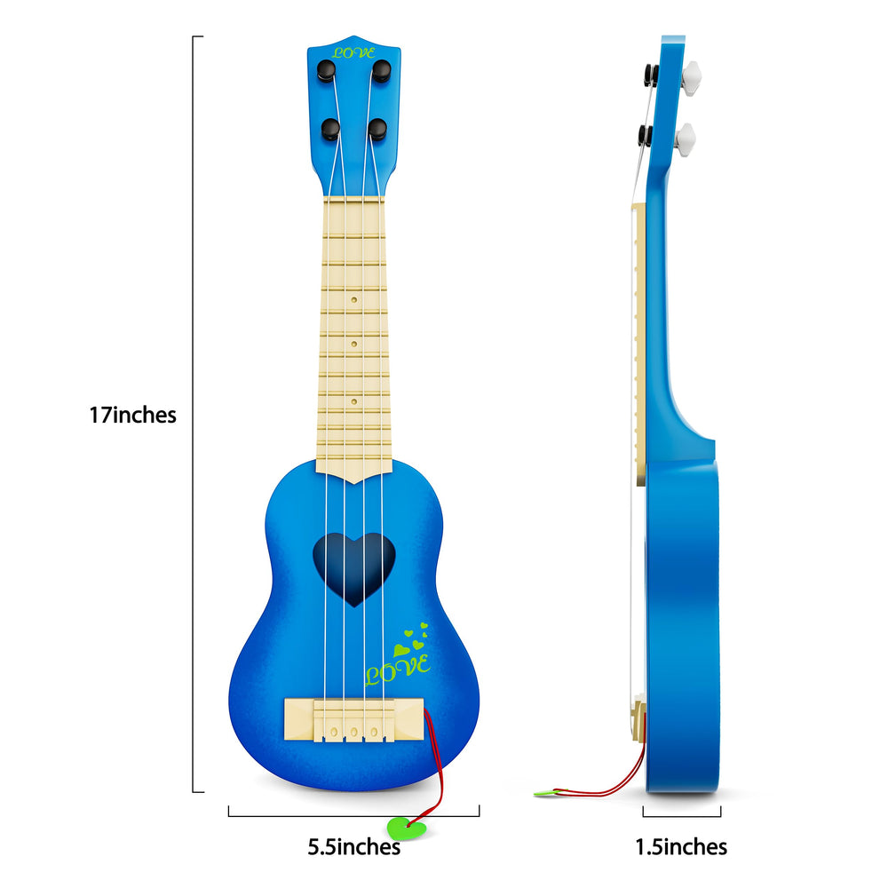 YEZI kids playing blue ukulele illustrates joyful learning moments.