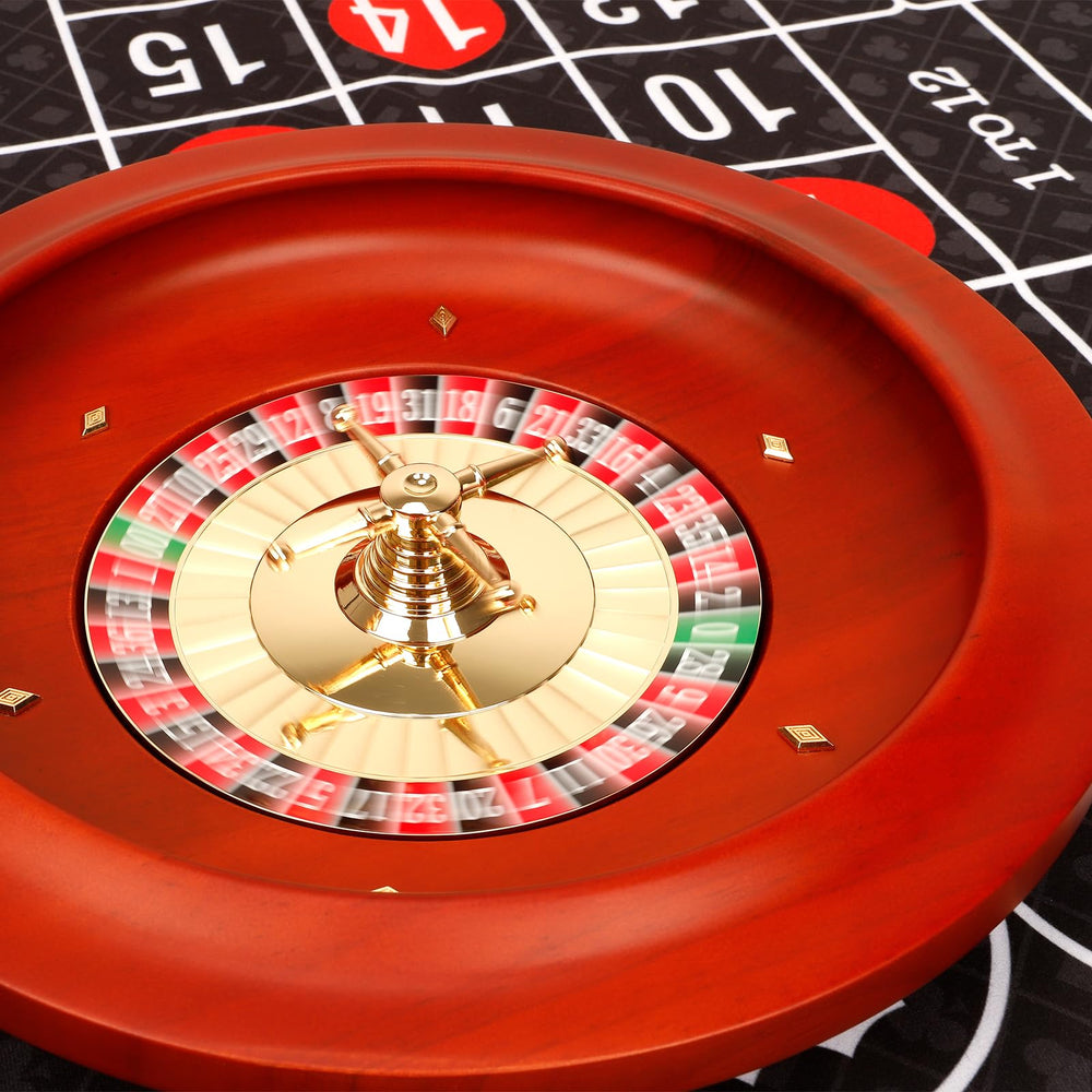 Ygebet solid wood roulette wheel close-up, shows craftsmanship and texture.