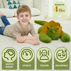 YGZE green plush dinosaur with 4 lb weight for calming comfort during nap time and night.
