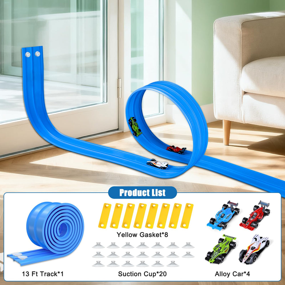 YHXKJ child enjoys blue flex track creativity and play.