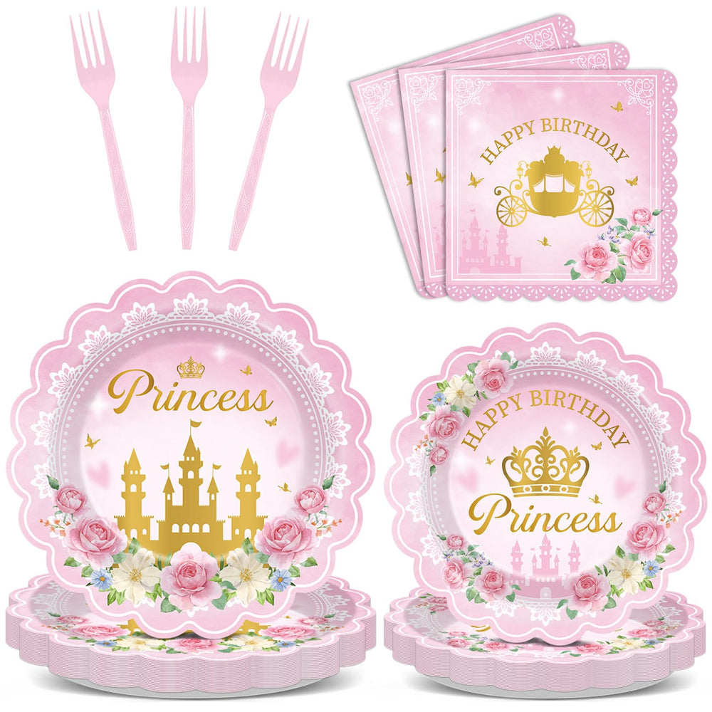 Yiaoyinnz princess scalloped 9-inch plates bring sturdy elegance to a pink party setting.