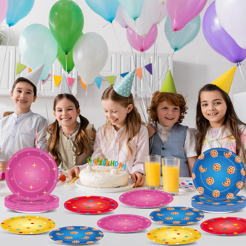 Yiaoyinnz street theme pink sparkle plates add festive ambiance to desserts.