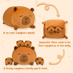 YIIQUWEN Capybara Plush belly unzip reveals four baby capybaras.
