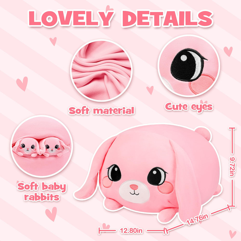 YIIQUWEN pink bunny plush used as a cozy pillow for naps.