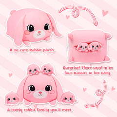 YIIQUWEN pink bunny plush interior with four hidden babies for imaginative play.