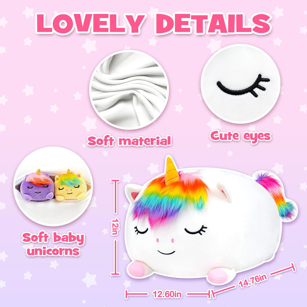 YIIQUWEN unicorn plush unzip belly reveals four baby unicorns for playful discovery.