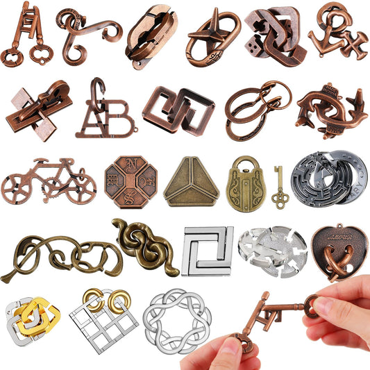 Yilloog brain teaser set front view showcases durable metal construction for lasting play.