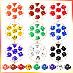 Yilloog colorful polyhedral dice closeup with clear numerals for easy reading during play