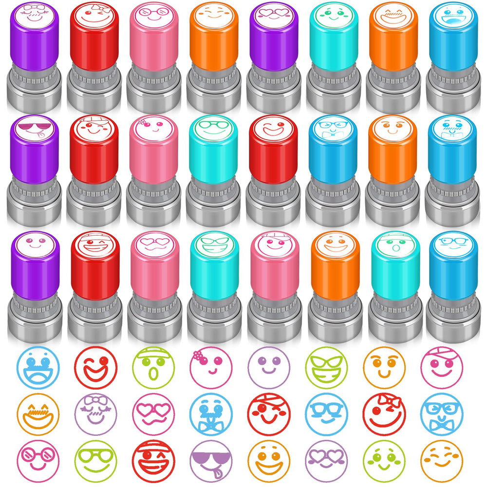 Yinder teacher stamps with 24 colorful designs for celebrating student progress.