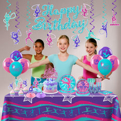 Yingoto gymnastics balloons add color for a festive gym party.