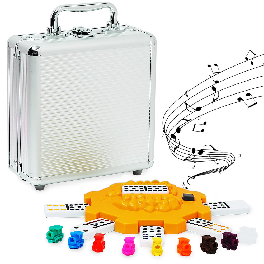 Yinlo Mexican Train Dominoes tiles with bright pips, durable for family game nights.