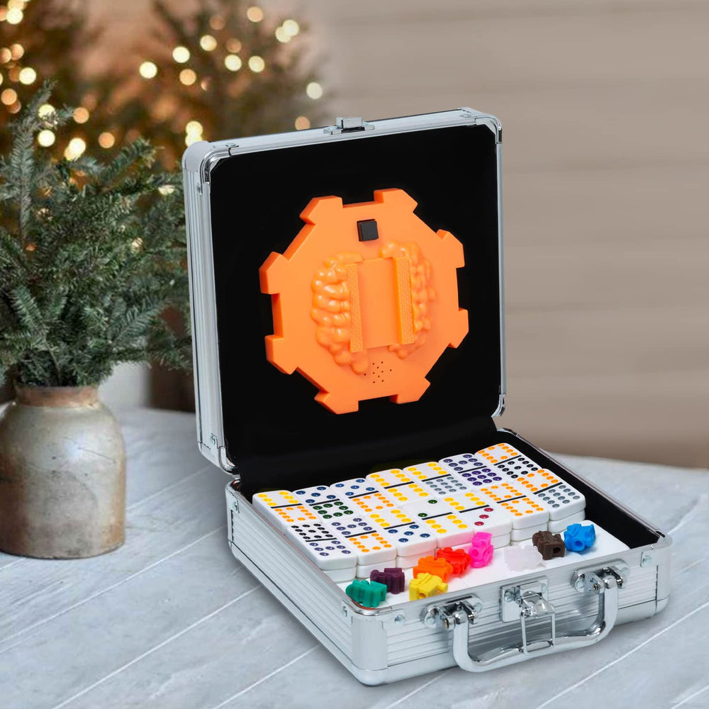 Yinlo travel-friendly dominoes set fits neatly in a rugged case.
