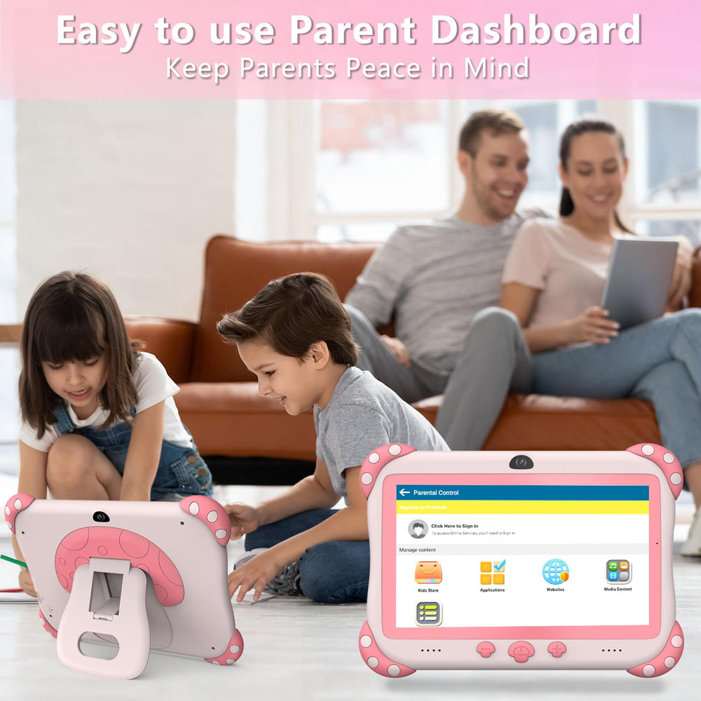 YINOCHE Kids Tablet 7inch kid-friendly design, durable and comfortable to hold.