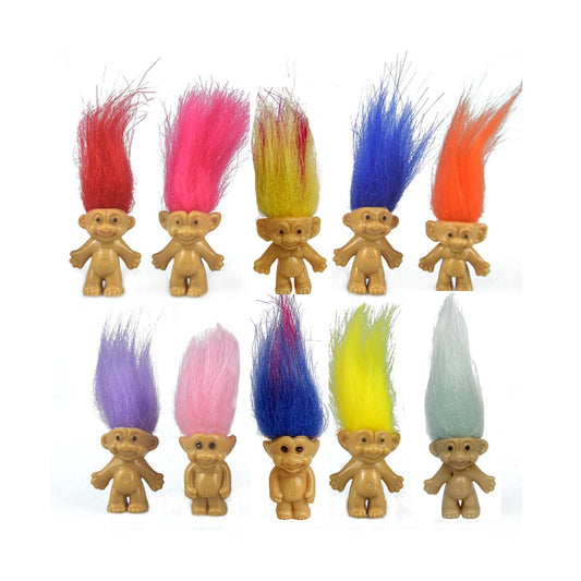Yintlilocn 10-pack mini trolls with colorful fluffy hair for imaginative play.
