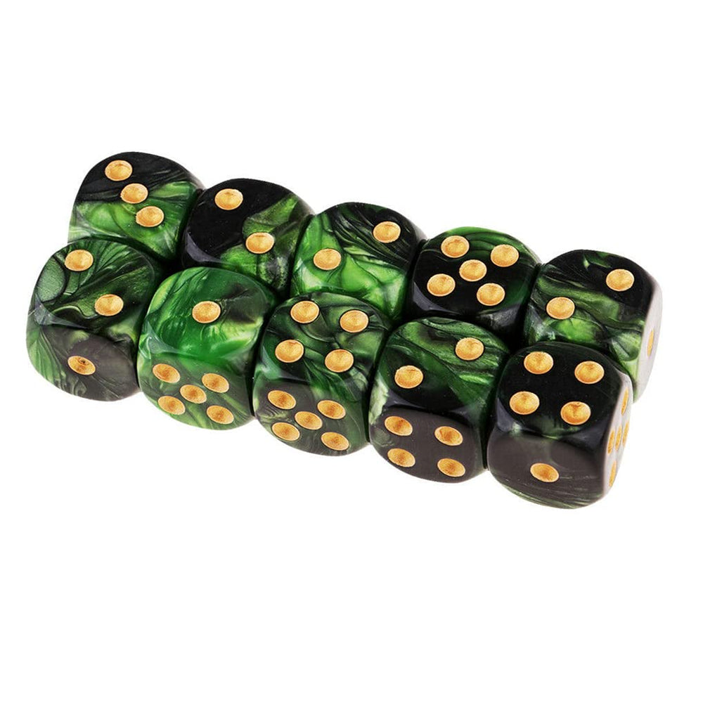 Yiotfandoll 10pcs D6 dice 16mm in green and black for RPG gameplay.