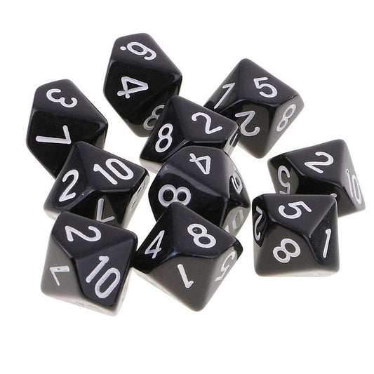 Yiotfandoll D10 dice in black acrylic for clear RPG reads