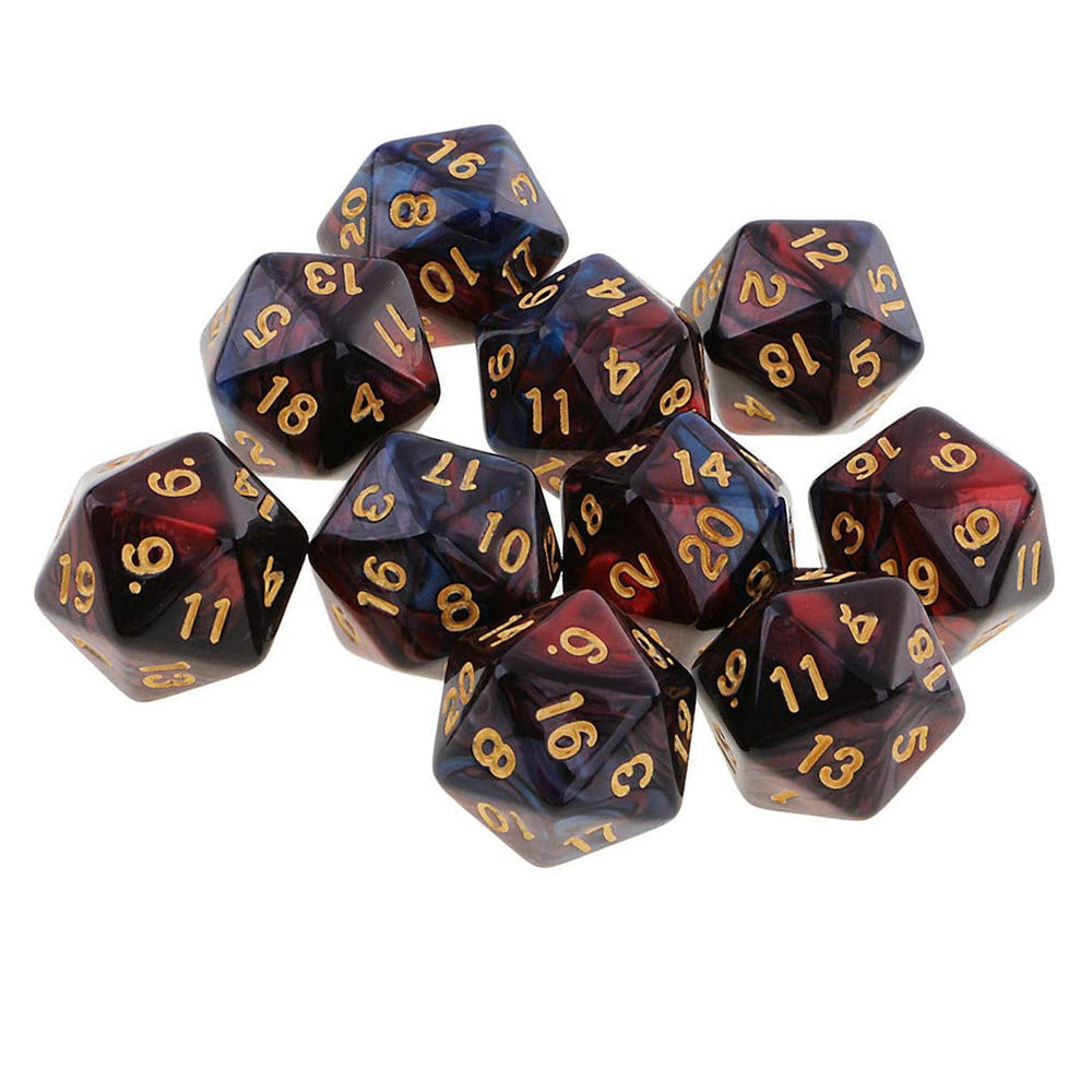Yiotfandoll dual-color D20 dice close-up showcasing readable numerals.