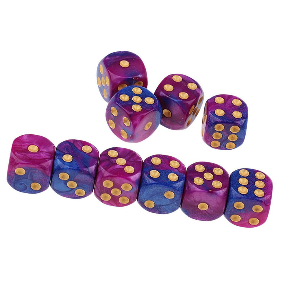 Yiotfandoll purple-blue D6 dice close-up showing dual-color finish.