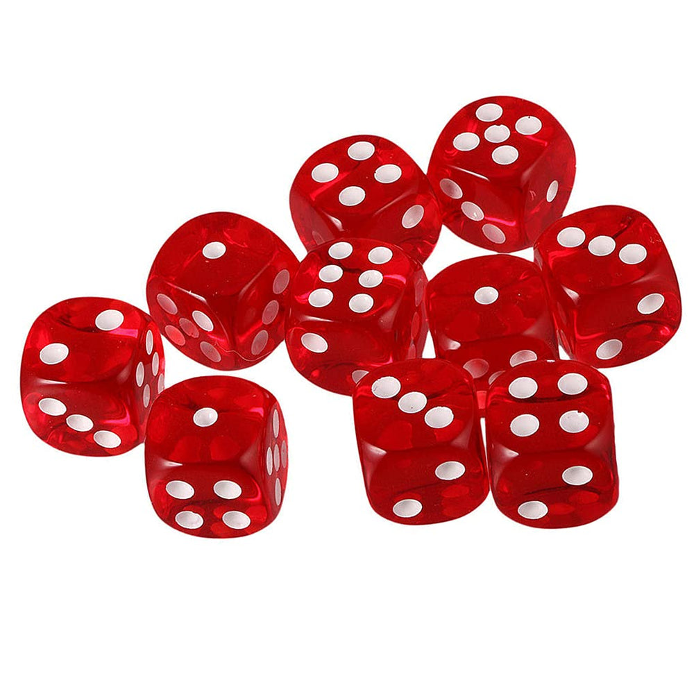 Yiotfandoll D6 dice close-up showing vibrant transparent red acrylic.
