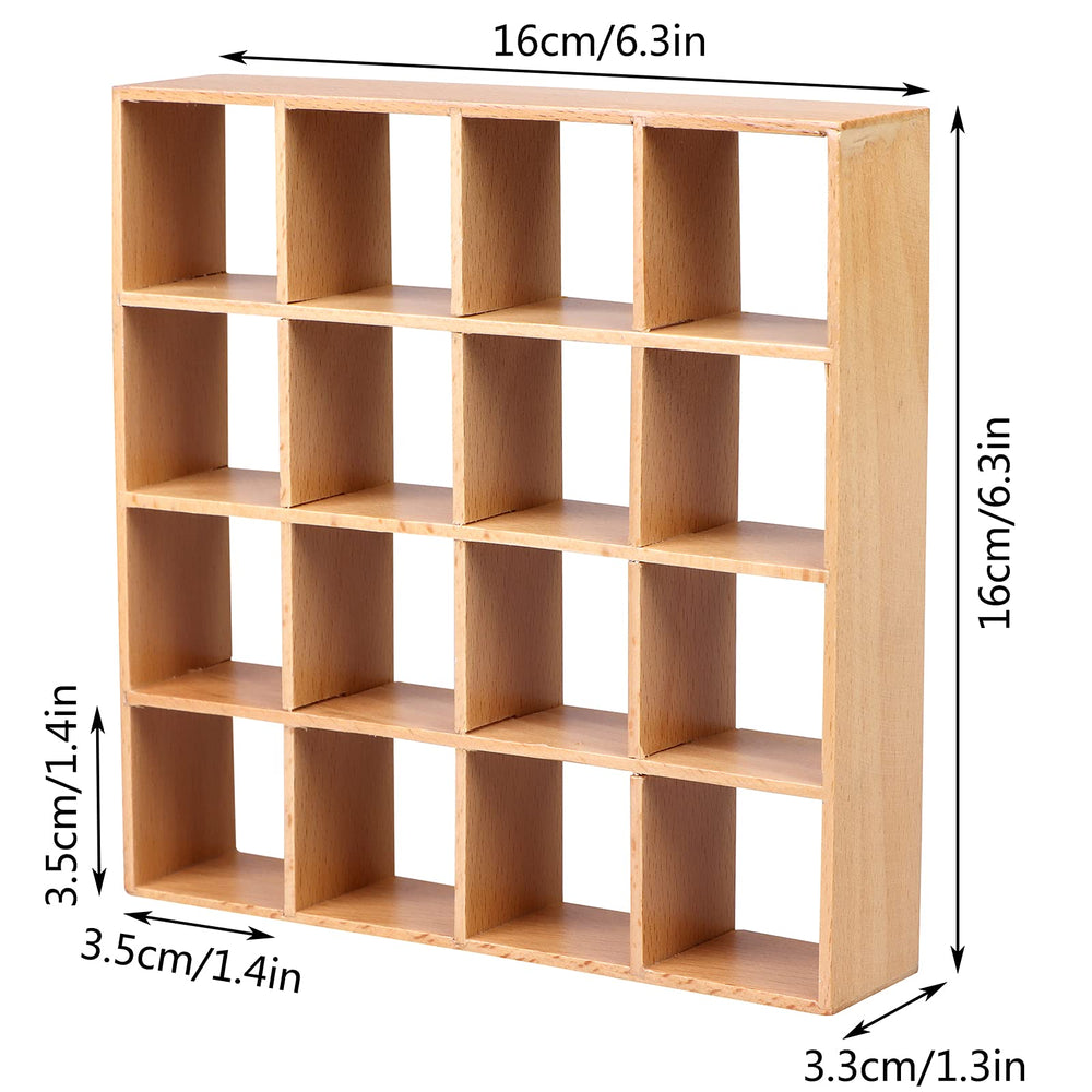 Yiphates dollhouse wall rack with 16-grid shelves for display options.