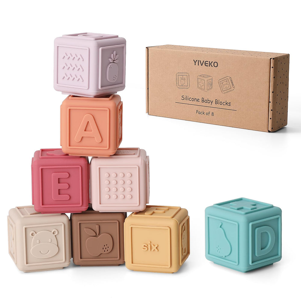 YIVEKO baby blocks stacked for stacking play and fine motor development.
