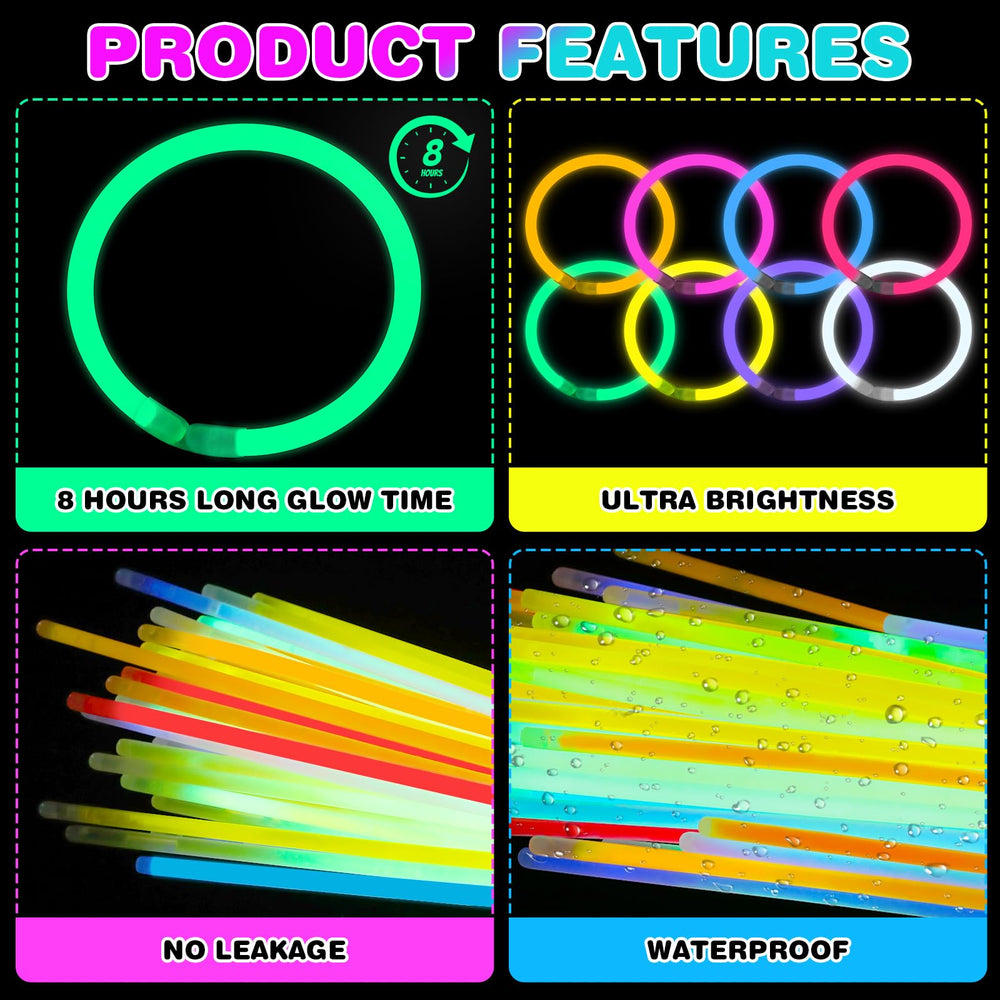 YixangDD colorful glow sticks in eight hues for festive occasions.