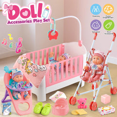 YIYBM 11-inch doll in crib ready for bedtime roleplay