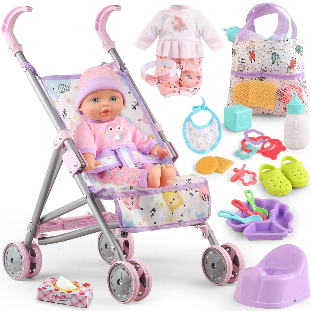 YIYBM 12.5-inch doll and stroller for imaginative pretend play and storytelling
