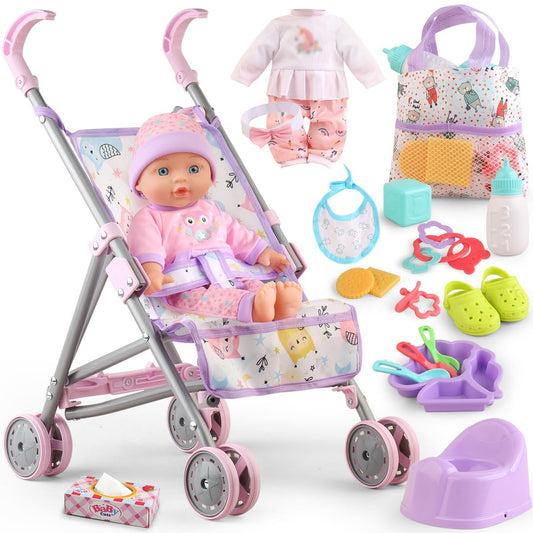 YIYBM 12.5-inch doll and stroller for imaginative pretend play and storytelling