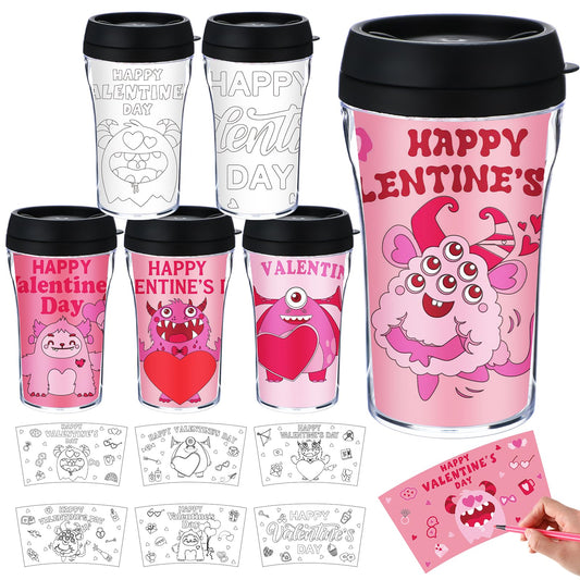 Yiyiring Valentine DIY cups 10 oz with coloring papers for personalized gifts