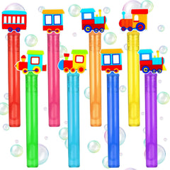 Yizeda train-themed mini bubble wands in vibrant colors for party decorations
