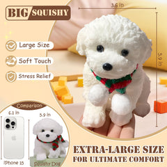 YJPPDD Big Taba squishy dog, white teddy, close-up eyes inviting focus
