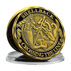 YKshop Shellback Coin front view showing the Navy emblem and symbolism