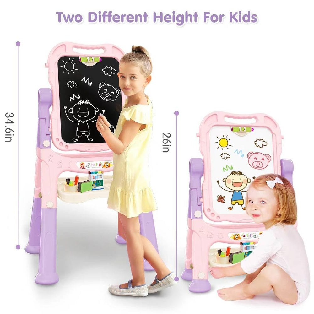 Ylovetoys double-sided easel with whiteboard and chalkboard for shared activities