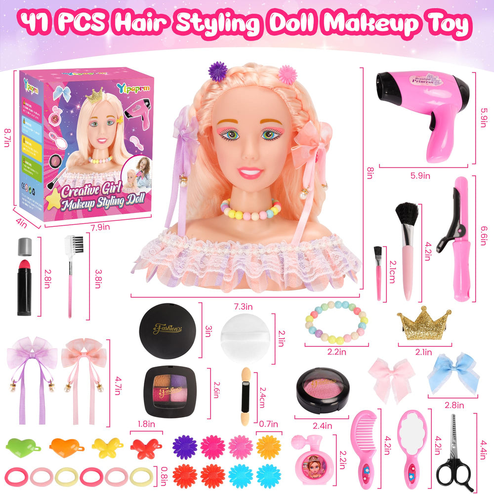 Ylpaprm hair salon doll head with soft, brushable hair for styling.