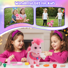 Ylpaprm Pink Walking Pony Set child playing with pony at home