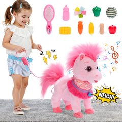 Ylpaprm Pink Walking Pony Set front view with soft plush texture for cuddly play