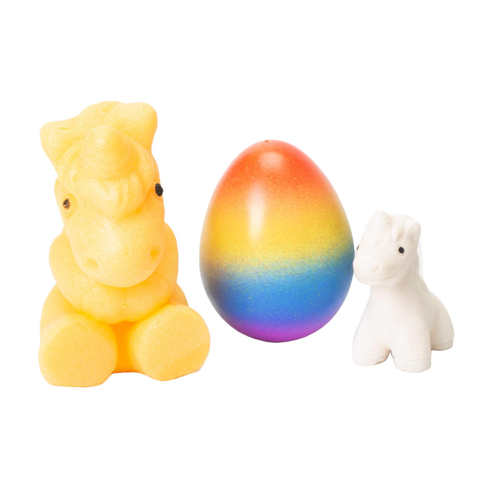 YMCtoys durable foam texture close-up on rainbow unicorn egg