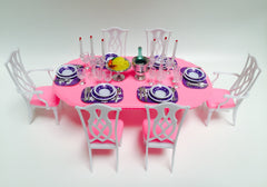 YMCtoys My Fancy Life lattice-back white chairs add charm to miniature dining scenes.