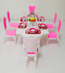 YMCtoys My Fancy Life dining table with gold accents enhances dollhouse elegance.
