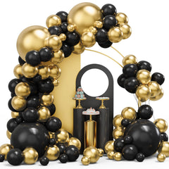 YMSZ black gold balloon arch kit for dramatic party backdrops.