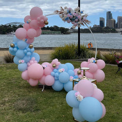 YMSZ gender reveal decor enhances celebration atmosphere.