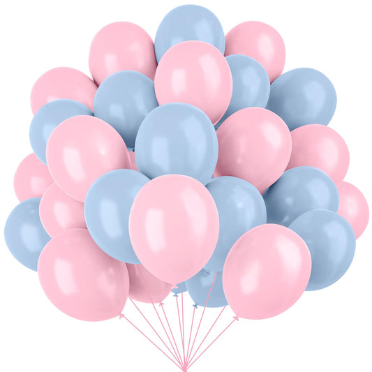YMSZ pink-blue latex balloons 12in set, vibrant party decor for gender reveals and birthdays.