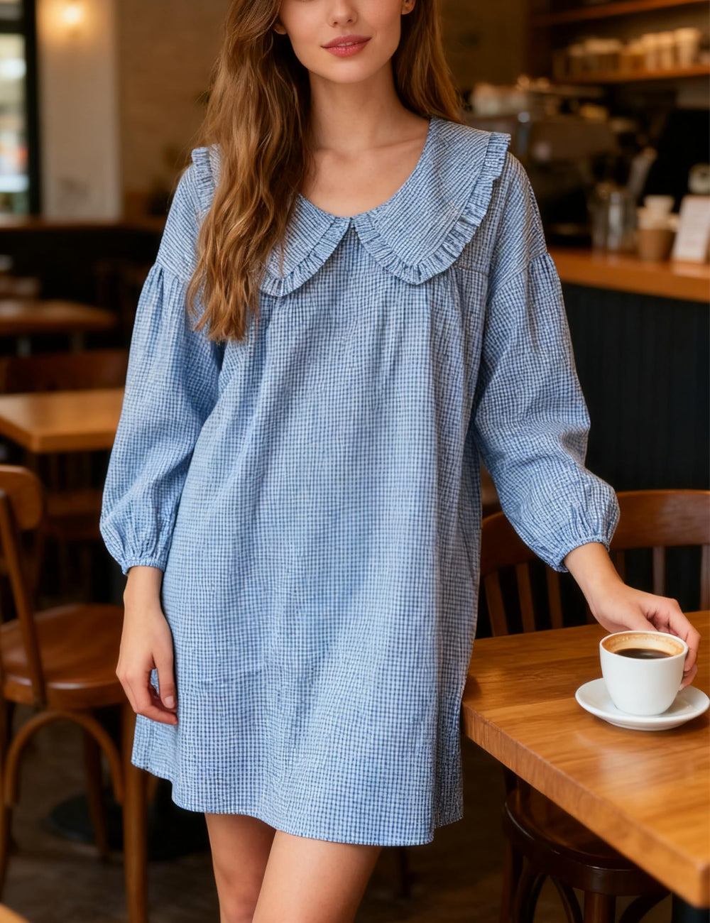 Ynhonra babydoll dress navy side view emphasizing loose fit and versatile wear.