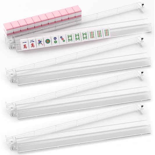 YOAEAILY Mahjong rack with pushers in clear acrylic protecting tiles.