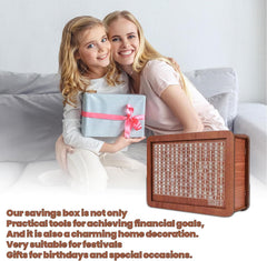 YOECO Wooden Money Bank deposit scene demonstrates simple daily savings.