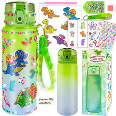 YOFUN dinosaur water bottle kit with colorful gems encourages creative play and hydration on the go